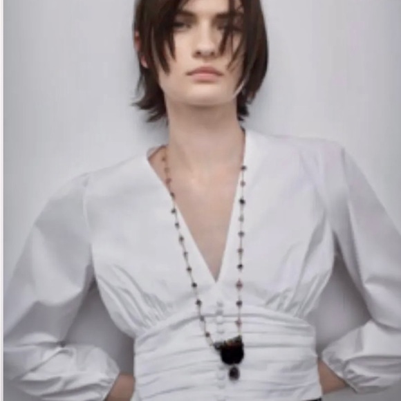 🤩ZARA SPAIN PLEATED POPLIN BLOUSE WHITE - Size M ✨SPRING / SUMMER COLLECTION 🌻 - Picture 1 of 5